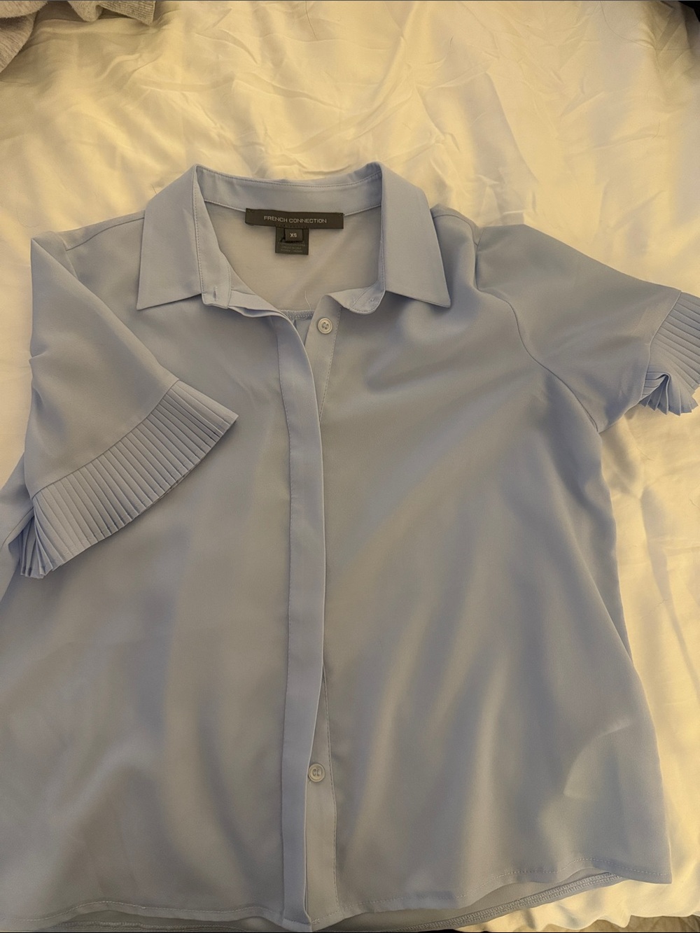 French Connection Pale Blue Short Sleeve Button-Down Blouse